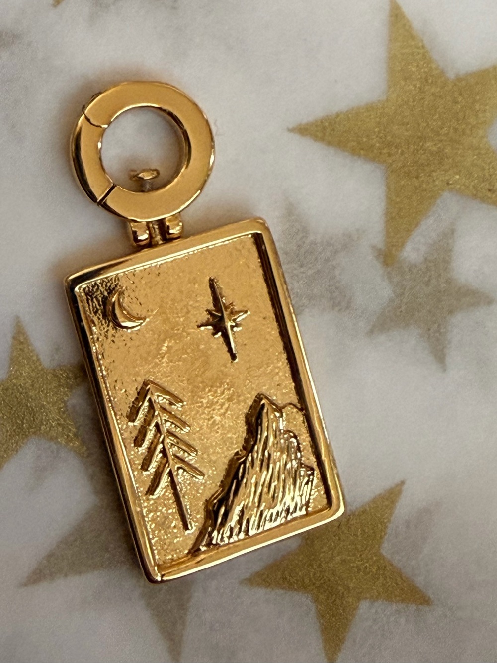 Gold Mountain & Pine Holiday Charm Pendant